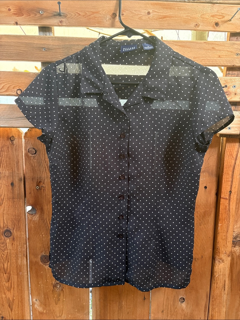 Hillard & Hanson Black Sheer Polka Dot Button-Up Blouse